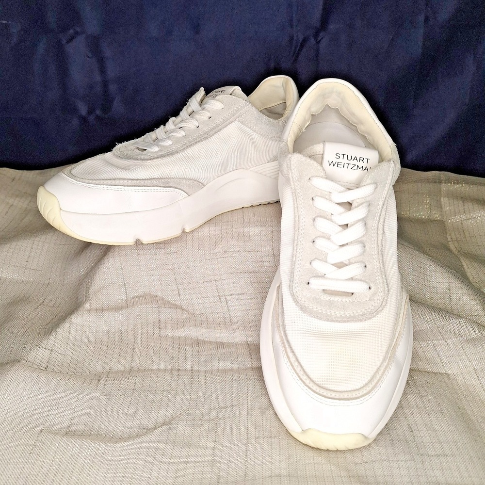 Stuart Weitzman Women 9 Glide Suede Leather Trim Platform Sneakers Running Italy